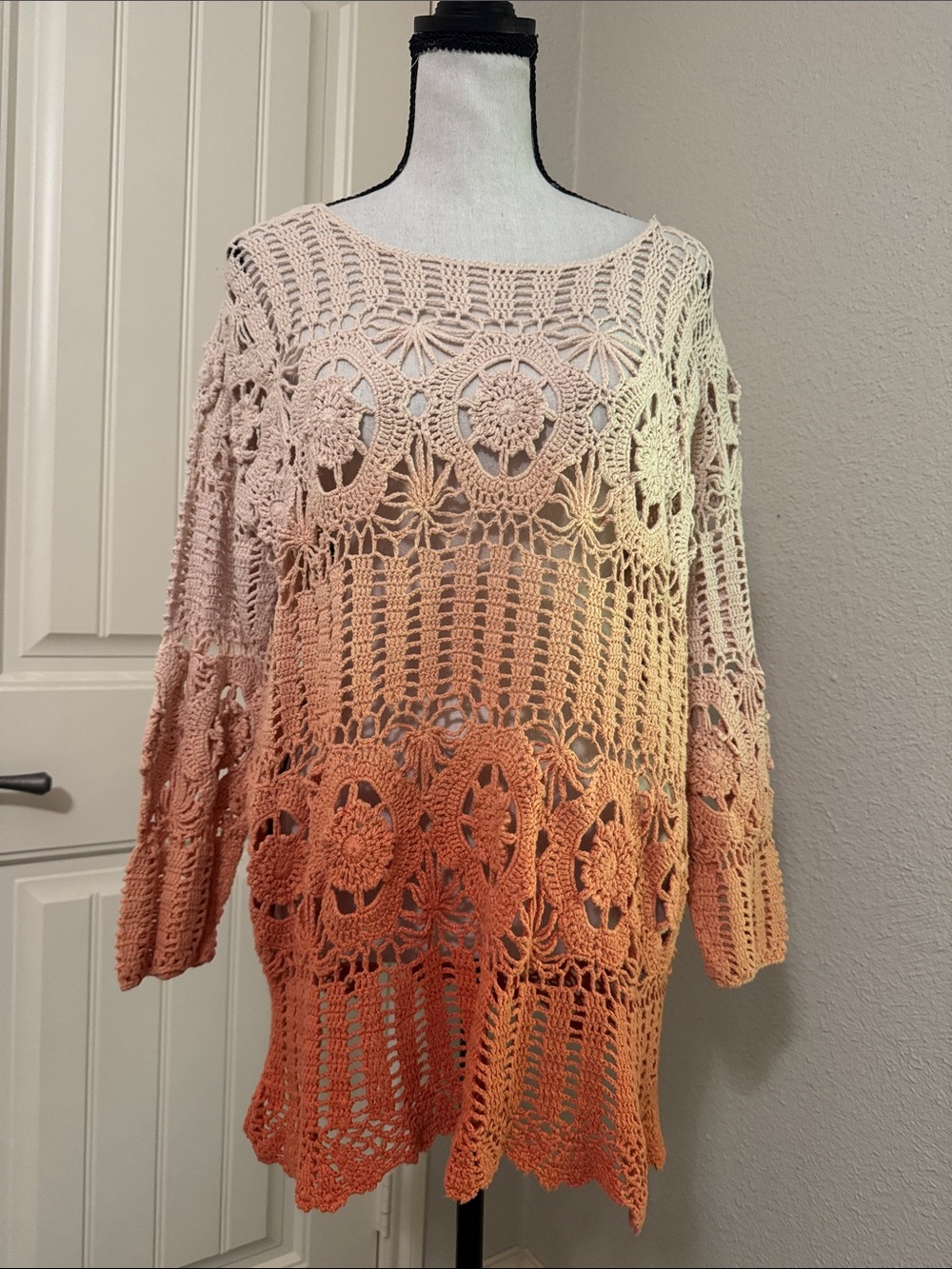 Denim 24/7 Crochet Ombre Sweater Tunic in Cream to Orange